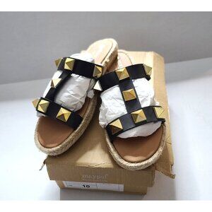 Maypol Studded Flat Leather Sandals Black Gold Sz US10 EU42 Spain Boho NIB